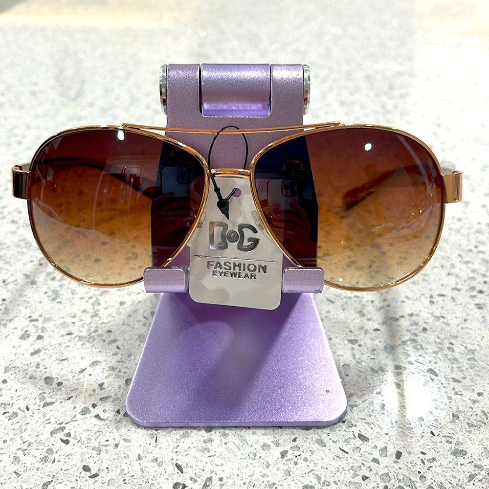 NWT DG SUNGLASSES WOMEN ROSE GOLD BROWN AVIATOR FRAME SOFT BROWN LENSE NOSE PADS